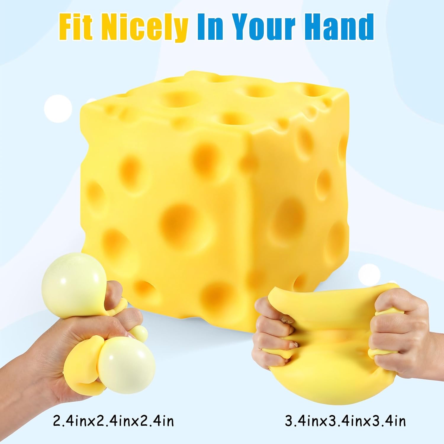 Big Cheese Squishy, Cube Squishies, Large Cheese Block Squeeze Toys, Stress Ball Fidget Sensory Squeezy Toys for Adults Stress Relief (Yellow, 3.4 in)