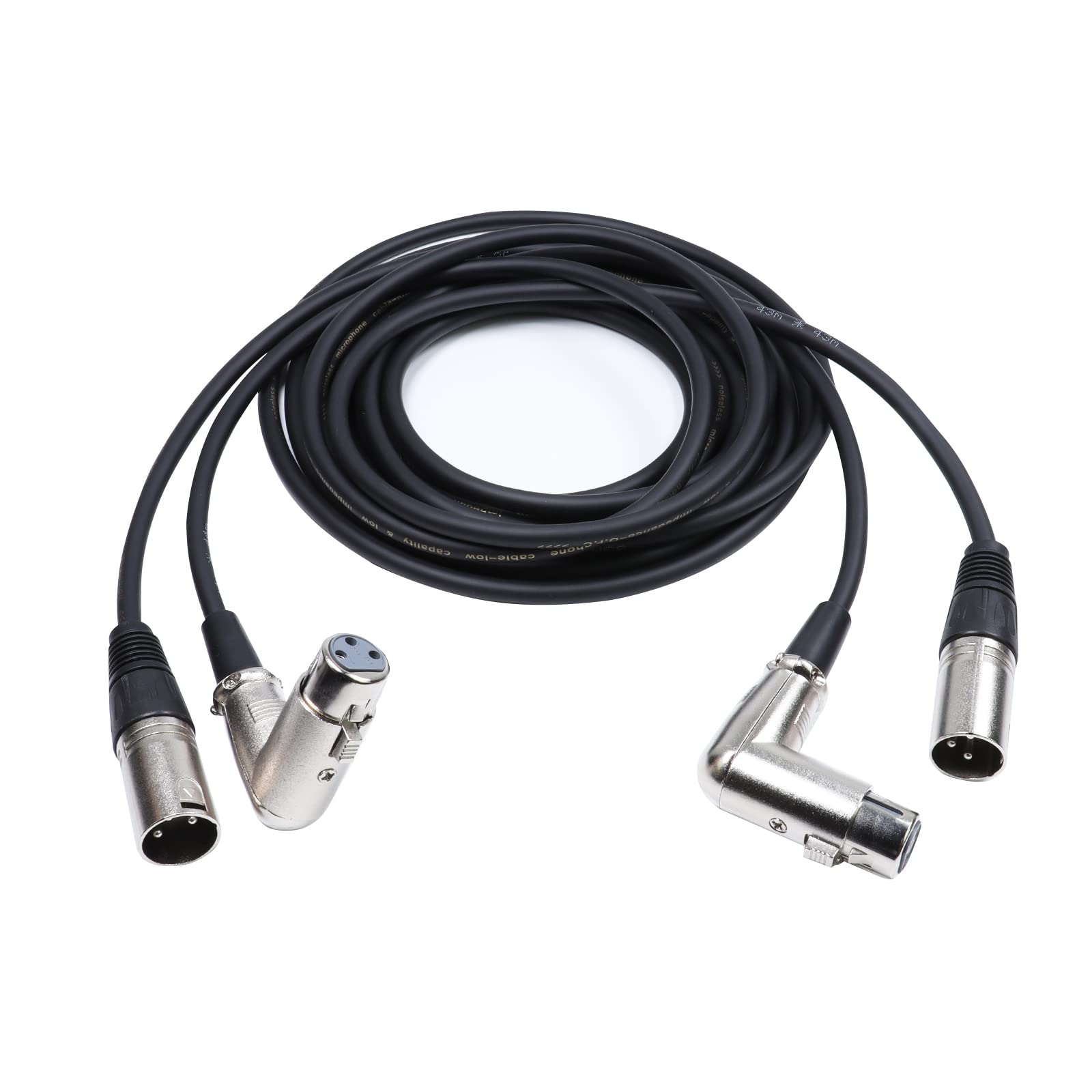 HBU 4 Feet Pack of 2 XLR Male to Right Angle Female Cable - 2pcs 4Ft. 3 Pin Balanced XLR Microphone Audio Patch Wire for Amplifier, Mixer, Studio or Podcast Recording