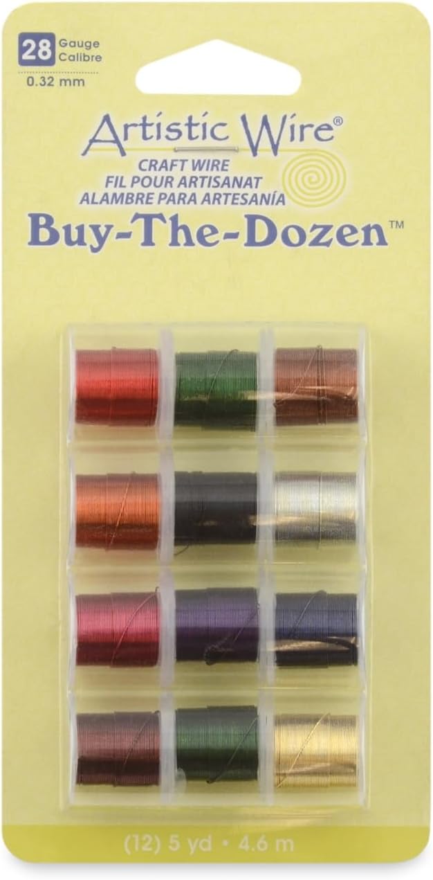 Artistic Wire, 28 Gauge / .32 mm Tarnish Resistant Colored Copper Craft Wire, Buy-The-Dozen, Assorted Colors, 5 yd / 4.5 m Each, 12 spools