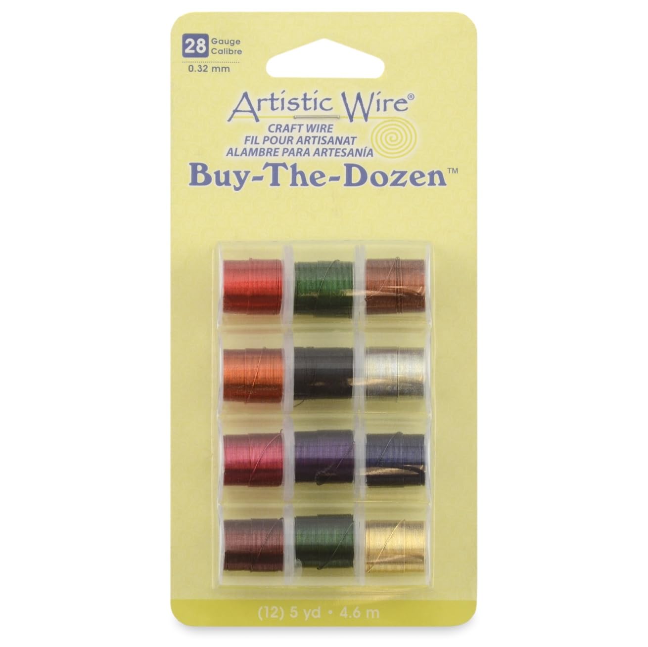 Artistic Wire, 28 Gauge / .32 mm Tarnish Resistant Colored Copper Craft Wire, Buy-The-Dozen, Assorted Colors, 5 yd / 4.5 m Each, 12 spools