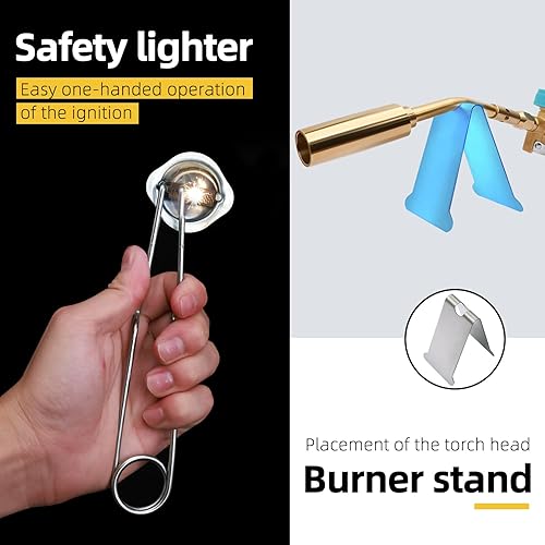 Miniatura 7 de BLUEFIRE Antorcha de propano de soldadura con manguera y tres quemadores, 13 en 1, kit de soplete de manguera de propano ajustable multifunción para