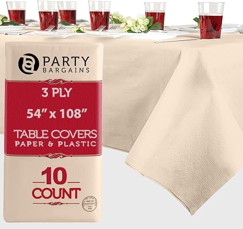 Miniatura 11 de PARTY BARGAINS Manteles de mesa desechables, 54 x 108 pulgadas, color rojo, 3 capas de papel y plástico, resistentes a derrames, 5 unidades