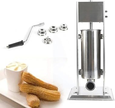 Commercial Churros Maker, 5L Stainless Steel Churros Maker, Manual Spanish Churros Donuts Making Machine Vertical Churro Machine with 4 Nozzles for Home Restaurants Bakeries
