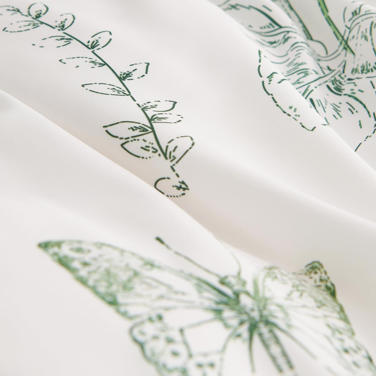 Duvet Cover Queen Size 3 Pieces Green Floral Butterfly Bedding Set Farmhouse Botanical Flower Bedding Ultra Soft Sage Green White Comforter Cover with 2 Pillowcases(No Comforter)