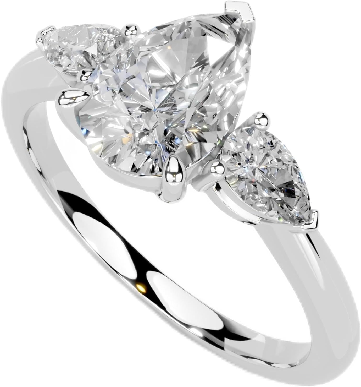 1-5 Carat 14K 18K Gold Platinum Pear Cut 3 Prong Three Stone Lab Grown Diamond Ring, Engagement, Anniversary Wedding, IGI Certified Promise Rings for Women (1-5 Ct, F-G Color, VS1-VS2 Clarity)