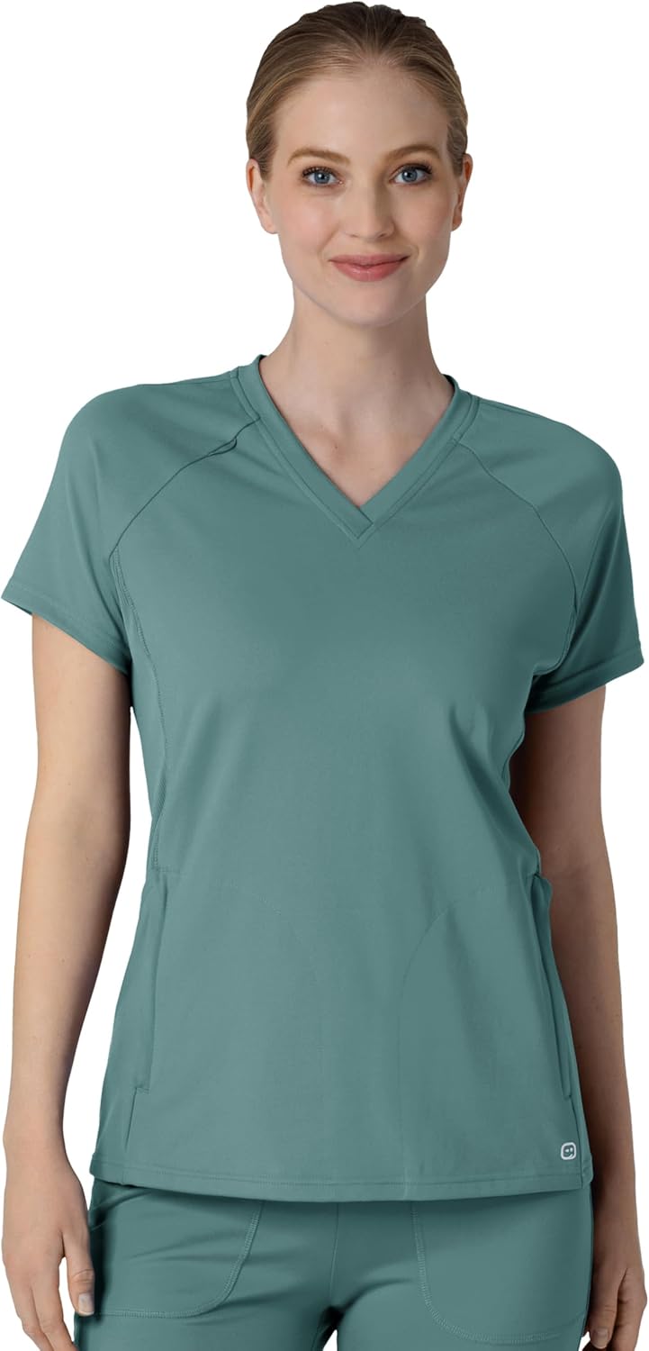 Wink Renew Knit Women's Flex-n-Reach V-Neck Raglan Scrub Top, Vintage Teal, M