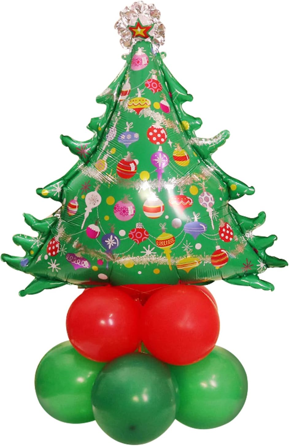 GRESAHOM Christmas Party Balloons, 10pcs Red Green Latex Balloons with Giant Christmas Tree Foil Balloons, Xmas Helium Balloon for Christmas Decoration Party Supplies New Year Store Decor