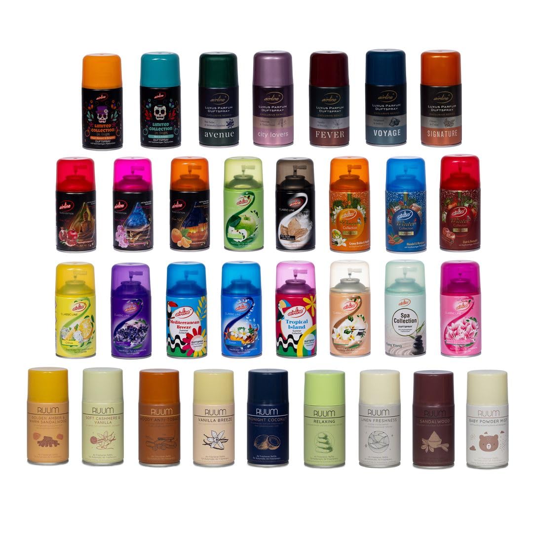 Laro Exklusiver Ruum/Airline Mix 24 Stk Verschiedene Hochwertige Düfte Nachfüller für Automatische Spender Raumduft 250ml pro Dose