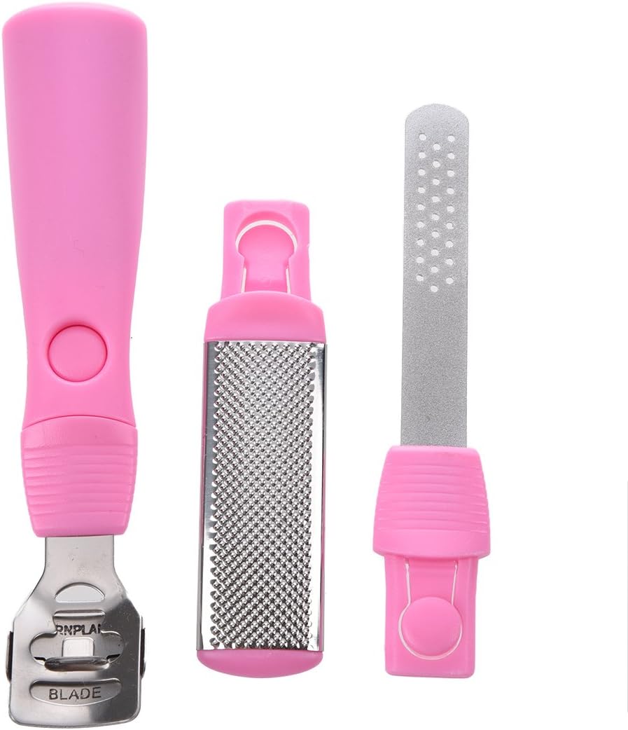 SODIAL NEW PINK Callus Corn Hard Skin Remover Shaver Foot Pedicure Kit Feet & 10 Blades