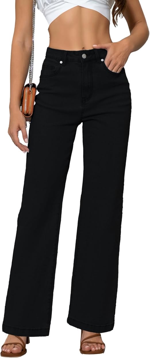 Women'S Loose Workwear Straight Leg Jeans, Suitable For All Seasons, Hit In The Middle Waist