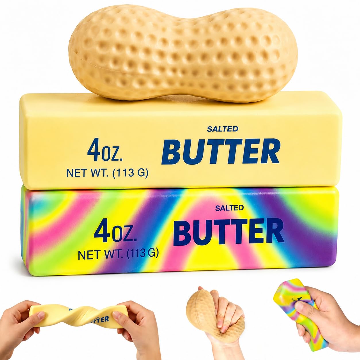 3 Pcs Butter Squishy, Solid PU Foam Squishy Fidget Toys