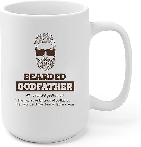 Panvola Taza de cerámica con definición de padrino barbudo, regalo de ahijado, ahijado, ahijada, bautizo, bautismo, Día del Padre, apreciación del