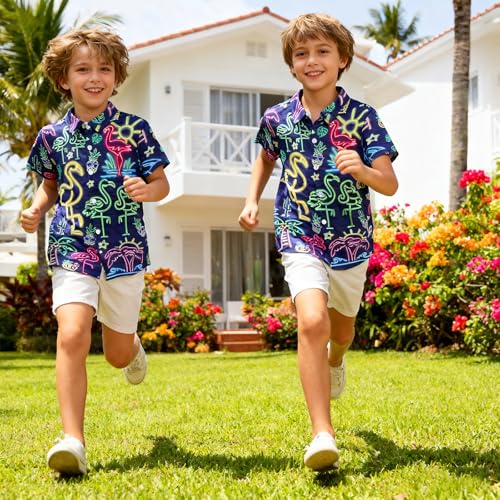 Image of uideazone Boys Hawaiian Shirts Novelty Printed Funky Short Sleeve Button Down Shirt Kids Aloha Luau Shirt 7-14T