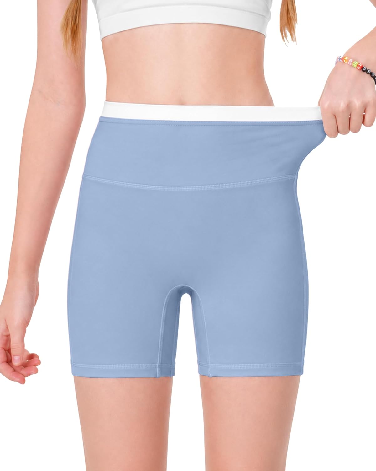 Sascina Girls Bike Shorts 7–14Y, High-Waisted Athletic Short, 5" Inseam