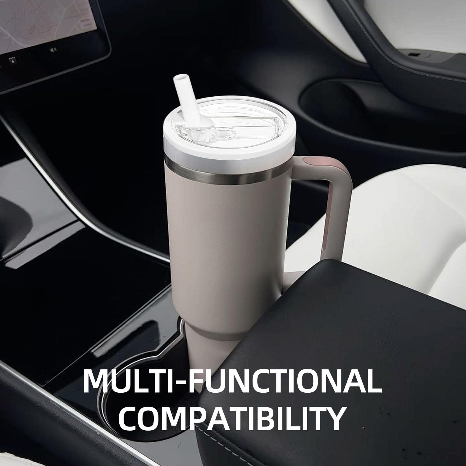 30 OZ Tumbler Lid Replacement Compatible with Stanley Quencher, Leakproof Flip Straw Lids, Spill Proof Top Cover Compatible for Stanley Cup Accessories, 2 Pack, White