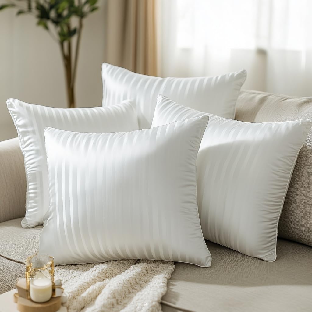 Nivasam Microfiber Cushion 16 inch x 16 inch Filler, Sofa Cushions, Durable Sofa Pillow for Home Decor (White) (Set of 4)