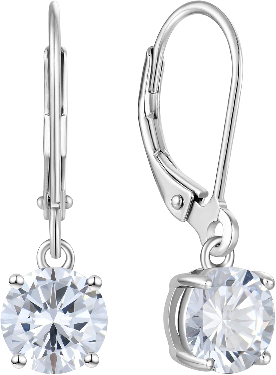 YL Women's Solitaire Dangle Drop Earrings 925 Sterling Silver Round Leverback Earrings Birthstone Jewelry