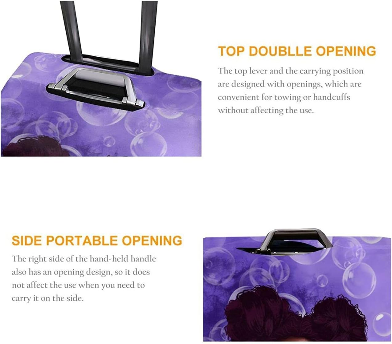 ZgaidIta Black Girl Bubble Travel Luggage Coves for Suitcase Protector Washable Baggage Covers L(27-30 inch luggage)