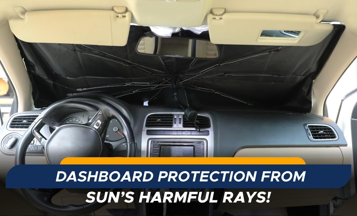 EcoNour Umbrella Windshield Sunshade for Car | Bendable Sun Visor for UV & Interior Protection | Foldable Front Window Sunshade Suitable for Sedan and SUV | Sun Blocker for Car | X-Large (57" x32")