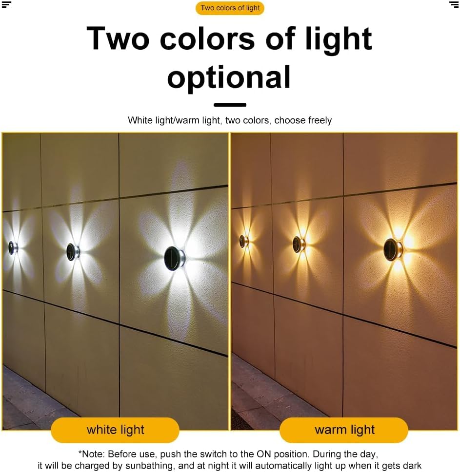 Image of Solar Lights, Ambiance Lights,wall Light, Decorative Light Downlights Dusk to Dawn Solar Wall Light Outdoor IP65 Waterproof for Backyard Walls, Hotels, Staircases,Park Floors (Warm-6LED-2Packs)