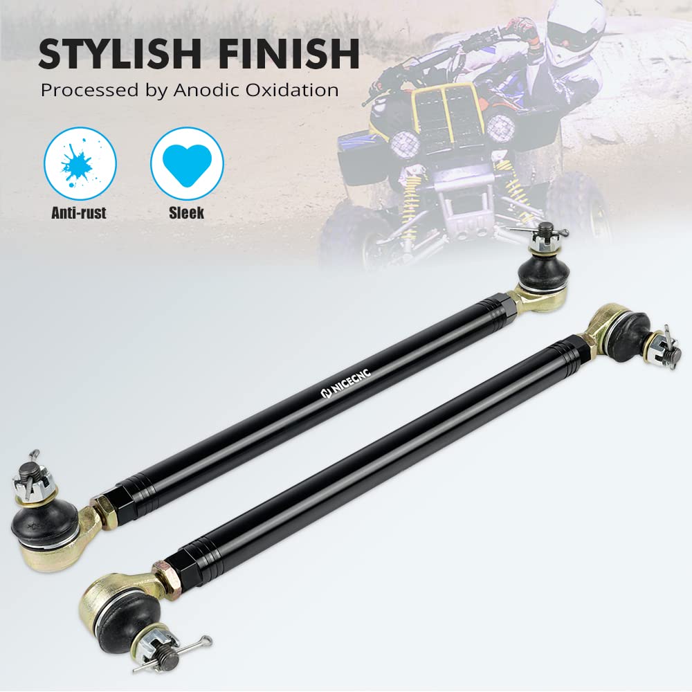 NICECNC Black Tie Rod Set For Yamaha Banshee 350, Big Bear, Wolverine - CNC Machined 6061 Aluminum & Chromoly