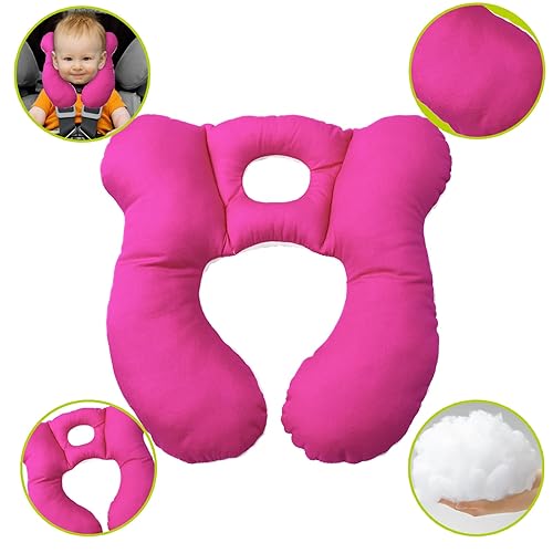 Miniatura 4 de Almohada de viaje para bebé, cojín de apoyo para cabeza y cuello infantil para asiento de automóvil, cochecito y cochecito (rosa)