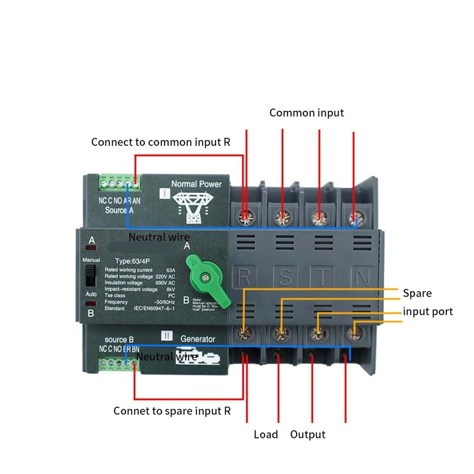 Podwójny automatyczny przełącznik zasilania 2P 3P 4P ATS Przełączniki elektryczne Przełączniki wyboru Nieprzerwane zasilanie 63A 100A 50/60HZ HQ(220v 25a)