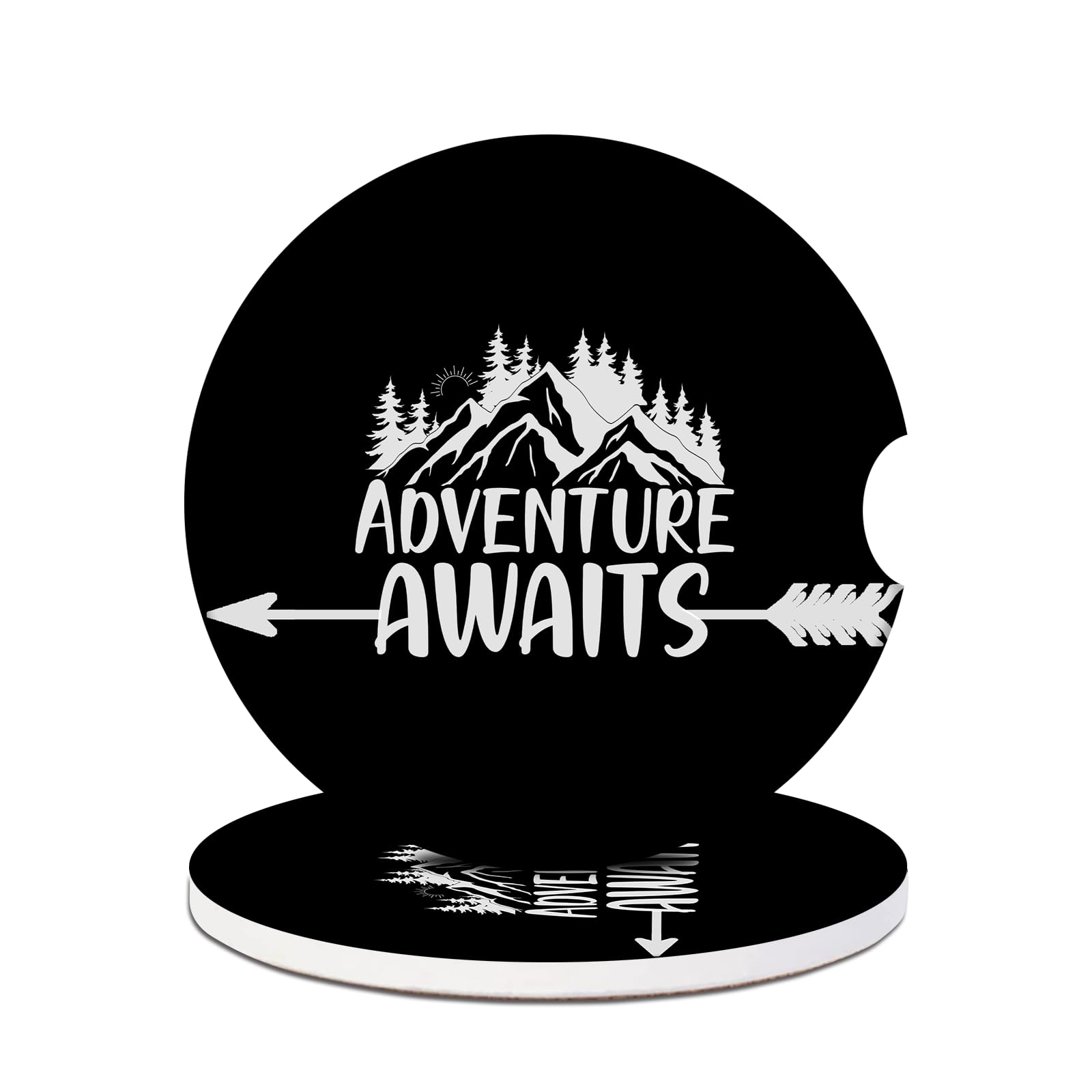 Car Cup Holder Coasters - Adventure Awaits Absorbent Ceramic Coaster 2 Pack, Anti Slip Car Coasters for Cup Holders, Fashion Car Interior Accessories Drink Coaster for Women & Men