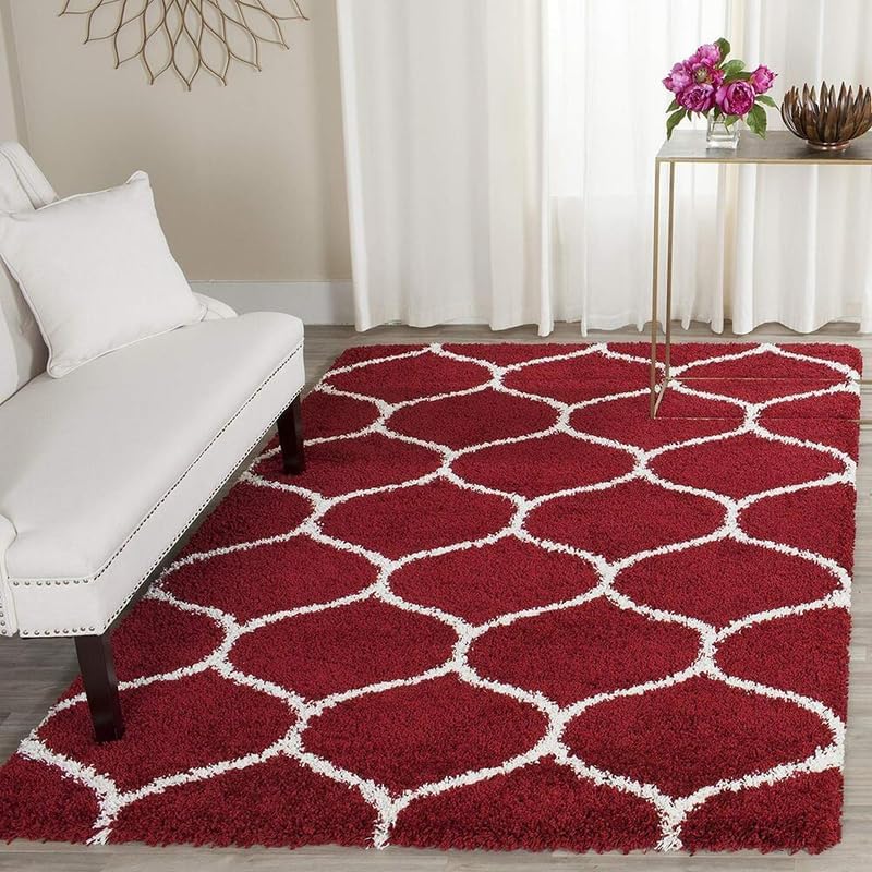 Image of Carpet for Living Room 5X7 FEET Modern Soft Shaggy Carpet Thick, Fluffy & 2 inch Pile Shag Rug for Your Kids Room, Bedroom & Livingroom (RED Moroccan)