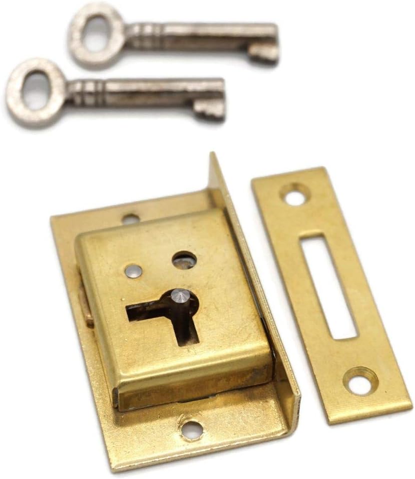 Half Mortise Chest Lock Half Mortise Cabinet Furniture Lock Premium Quality Made of Heavy Duty Brass - Small Antique Lock - with Cast Brass Strike Plate - 2 Keys - Drawer Locks and Left-Hand Doors