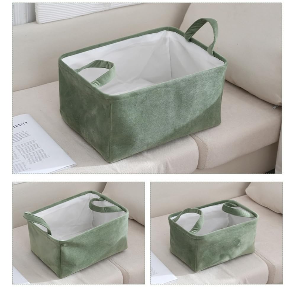 MAQIAO Cesto Portaoggetti Pieghevole In Tela Grigio E Marrone - 38x26x23 Cm - Con Manici (Pacco Da 3)