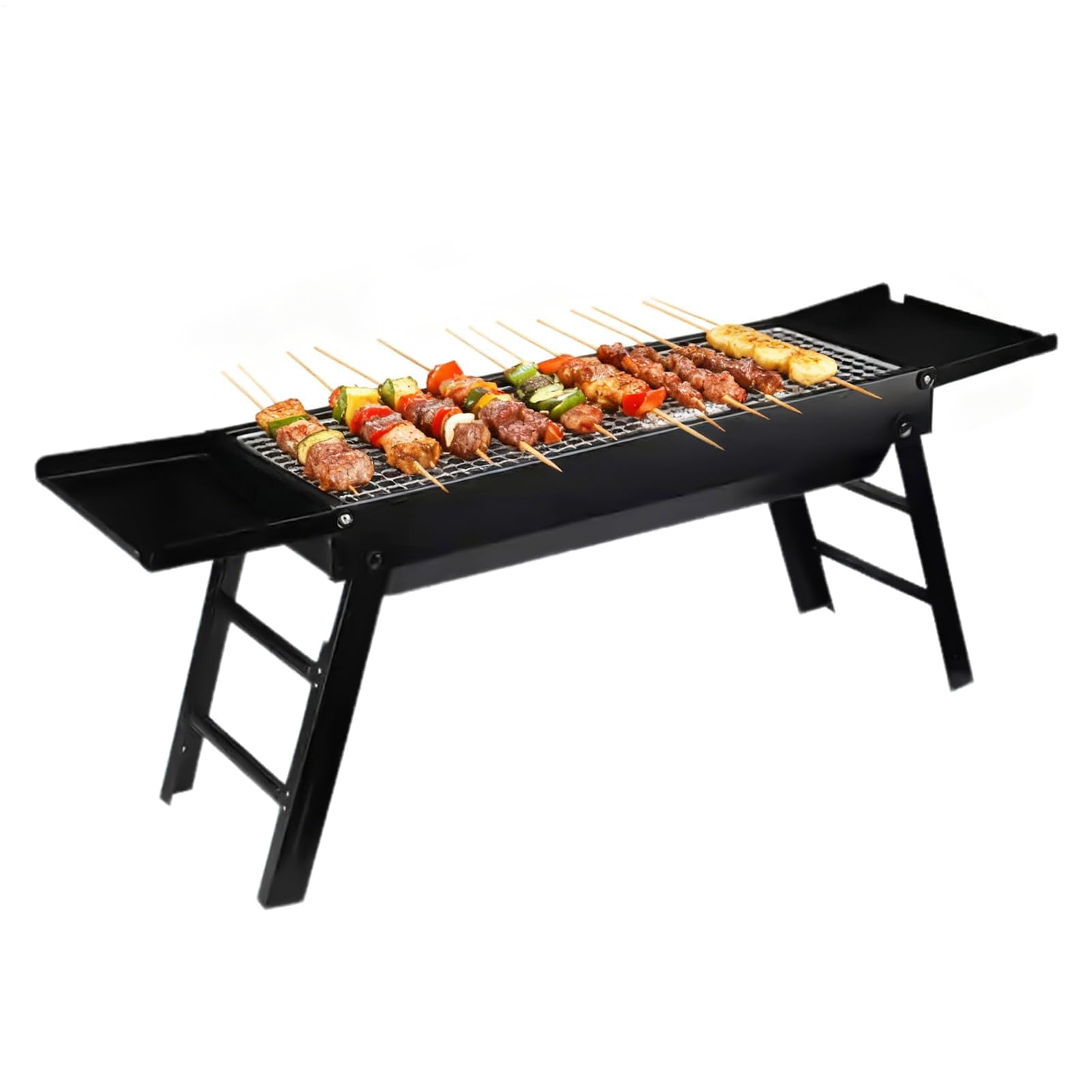 Przenośny grill na węgiel drzewny, 88 x 22 x 31 cm, składany sprzęt do grillowania na zewnątrz, na kemping, pikniki i spotkania na podwórku, wygodna i zajmująca mało miejsca konstrukcja