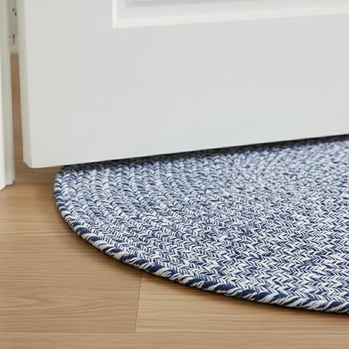 Super Area Rugs Farmhouse - Alfombra trenzada de algodón reversible para cocina, color azul y blanco, 4 x 6 pies, ovalada