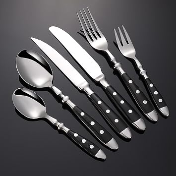 IKXO 36 Pieces Black Silverware Set, Black Flatware Set, Food-Grade Stainless Steel Cutlery Set for 6, Tableware Eating Utensils, Mirror Finished, Dishwasher Safe...