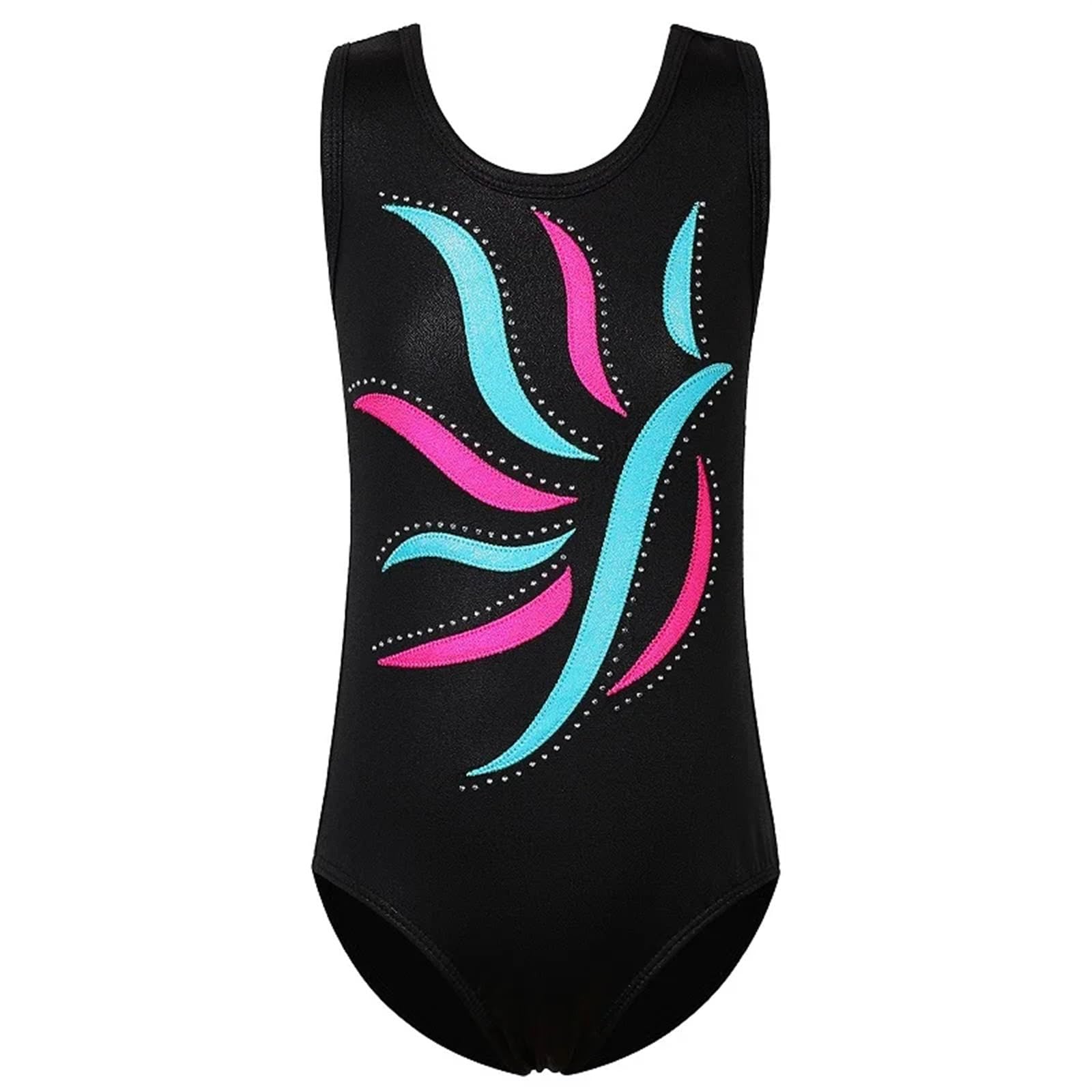 Mädchen Turnanzug Gymnastikanzug for Mädchen Ärmelloser Body Schwarz Performance Kleidung Diamant Praxis Outfit Ballettanzug(Color5,6A)