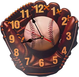 2026 NEWBaseball Glove Wall Clock with,Wooden Printing,Silent Pointers,Using AA Batteries,Brown Leather Design,Living Room,Bedroom,Office Decoration (10 inches)