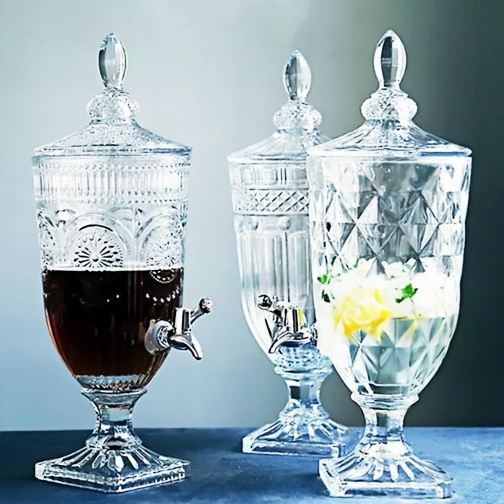 屋外ガラス飲料ディスペンサー ガラスのドリンクサーバー 業務用ドリンクディスペンサー ドリンクピッチャー 蛇口付き 果実酒ポット 大