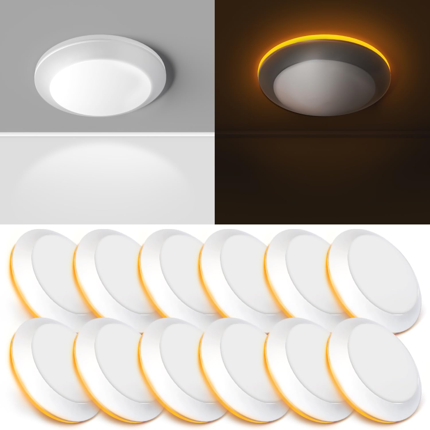 Sunco Lighting 12 Pack 6 Inch LED Nightlight Disk Lights Flush Mount Ceiling Light Fixture Recessed, 13W, 1200 Lumens, Selectable CCT, Dimmable Low Profile Surface Mount ETL & Energy Star Listed