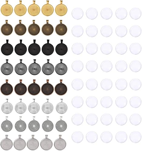 Miniatura 6 de OBSEDE 80 bandejas colgantes con cabujones de cristal, biseles de cúpulas para hacer joyas de resina, base en blanco para manualidades de fotos,