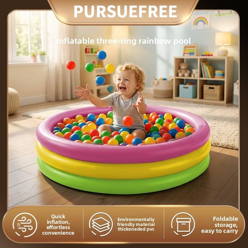 Image of Baby Swimming Pool 2 Feet 3-Ring Round Kiddie Pool for Toddlers 0-3 Years, Soft Inflatable Bottom Bath Tub, Portable PVC Water Pool for Indoor Home, Balcony, Garden & Outdoor Summer Play