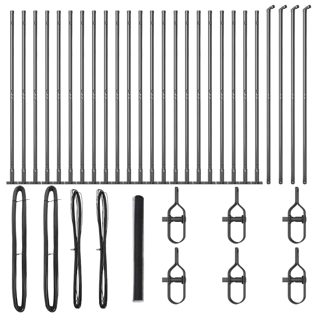 Fence Post Grey 50 x 1.4 m 13 mm Mesh Steel and PVC Outdoor Garden Security Fence Panel Kit with 22 Concrete Posts for Yard Terrace Enclosure Weather Resistant Corrosion Proof 500 3.2 x 140 cm