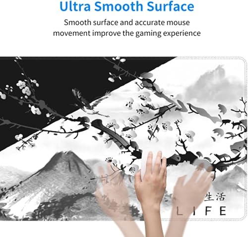 Miniatura 5 de Alfombrilla de mouse para juegos en flor de cerezo japonés, color blanco y negro, 31.5 x 11.8 pulgadas, XL, rosa, diseño fresco, alfombrilla de