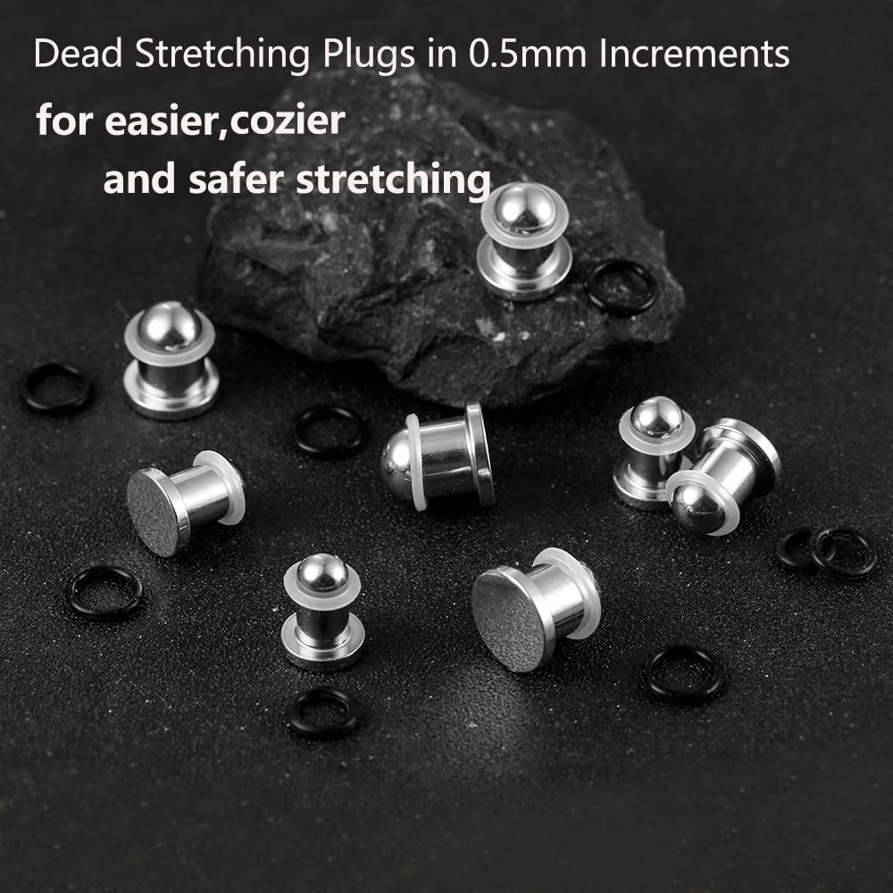 Casvort Unique 0.5mm Increments 16G-00g Comfy Pain-free Single Flared Dead Stretching Plugs, Hypoallergenic Stretch Friendly Body Piercing Tapers, Pierced Ear Lobe Stretching Kits.