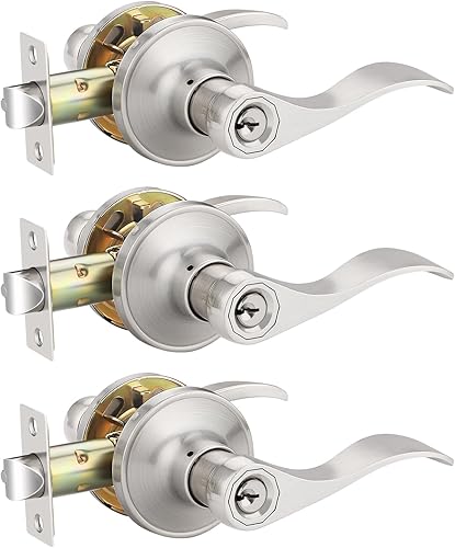 Miniatura 8 de Paquete de 4 pomos de puerta de níquel cepillado, manijas de privacidad para interiores, dormitorio, baño (cerradas en el interior con giro del