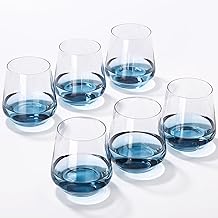 XEIRA Luxury Blue Stemless Wine Glasses Set of 6 –500ml Hand-Blown Lead-Free Crystal Glassware, Modern Short Wine Tumblers, Elegant Clear Drinking Glasses for Wedding, Home Bar and Gift Set (Blue)