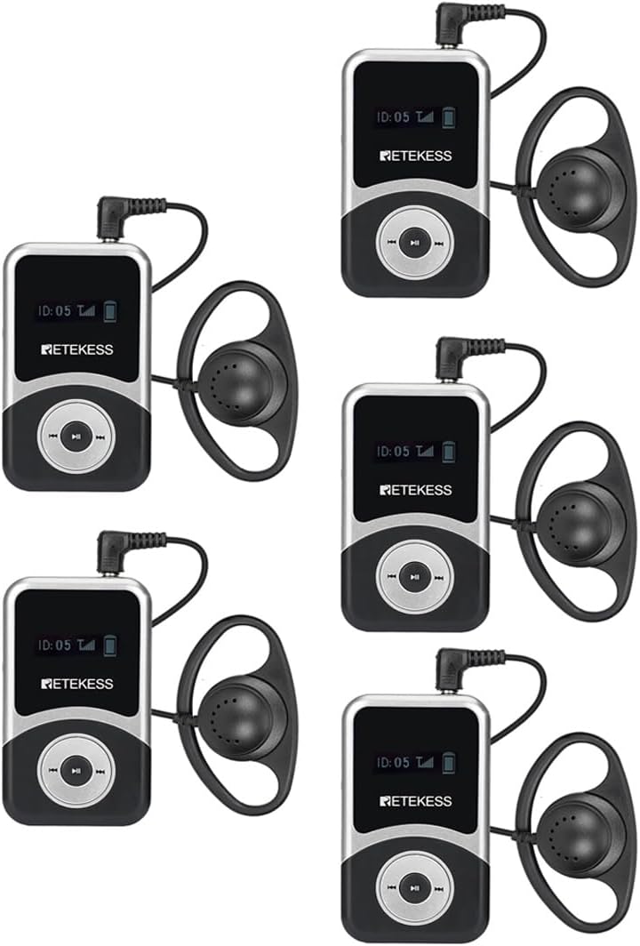 Retekess T130S(2nd Gen T130) Wireless Tour Guide System Receivers, Tour Guide Headsets, 100m/328ft, 20H, Translation Equipment for Court (5 Receivers)