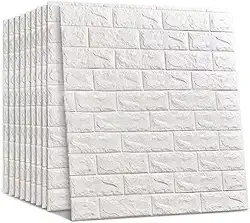 10 Placas Painel 70x77cm 3D De Parede Espuma Tijolinho Branco Auto Adesivo Impermeável Revestimento Auto Colante Designer Sofisticado Lavável Quarto Sala