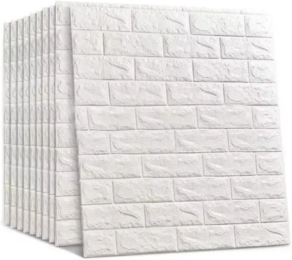 10 Placas Painel 70x77cm 3D De Parede Espuma Tijolinho Branco Auto Adesivo Impermeável Revestimento Auto Colante Designer Sofisticado Lavável Quarto Sala