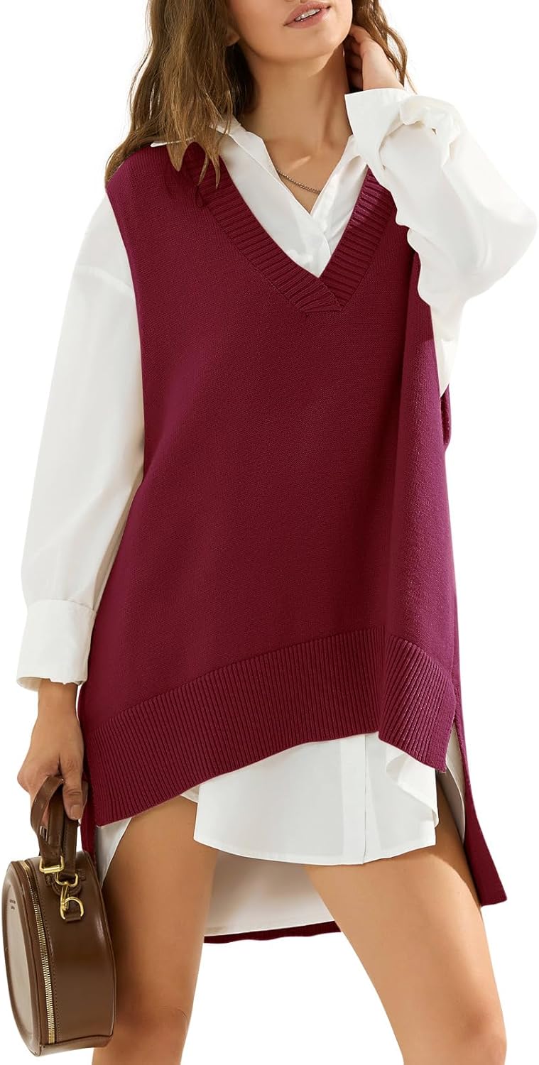 EXLURA Womens Oversized Sweater Vest Knit V Neck Tunic Casual Sleeveless Long Pullover Tank Tops Fall Winter Trendy 2025