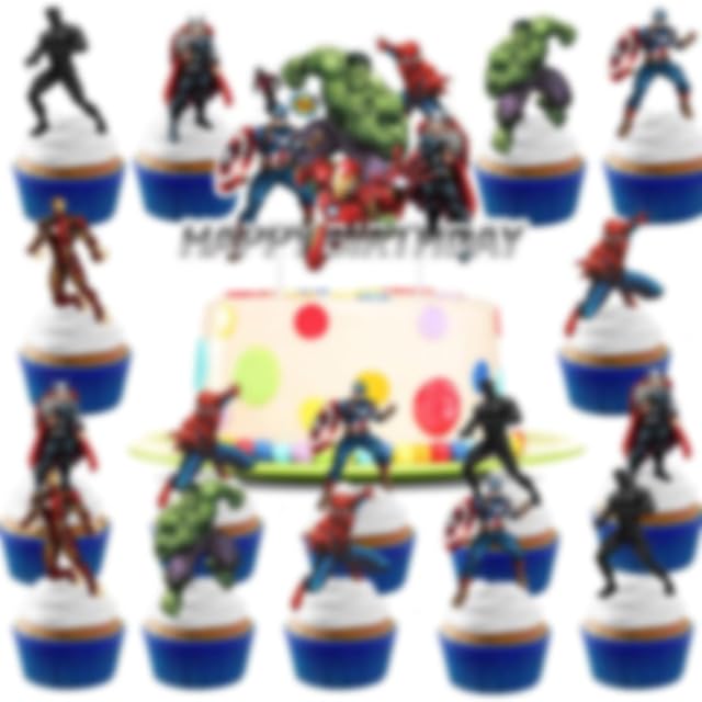 Avengers Cake Decorations- Pre-cut Cupcake Toppers - Stand-up Wafer Cake Decorations 25 Pcs Super Hero Cake Topper Cake for Decorations Supplies for Birthday Cake Decorations